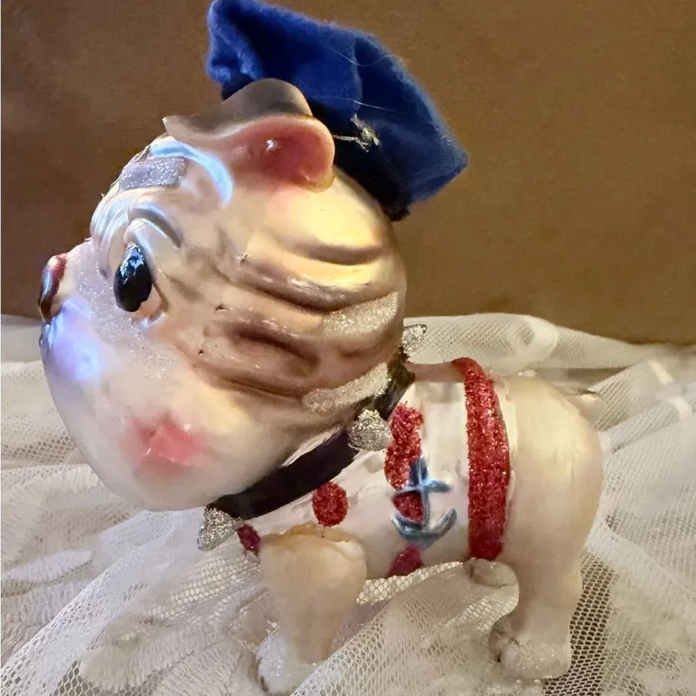 Charming Dog Hand blown Glass Bulldog Holiday Ornament